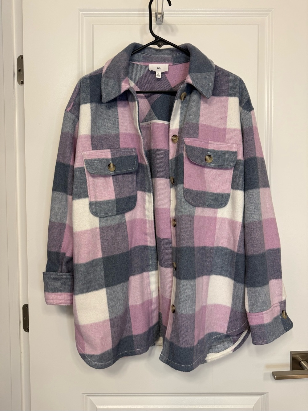 BP. Pink Gray Plaid Shacket Flannel